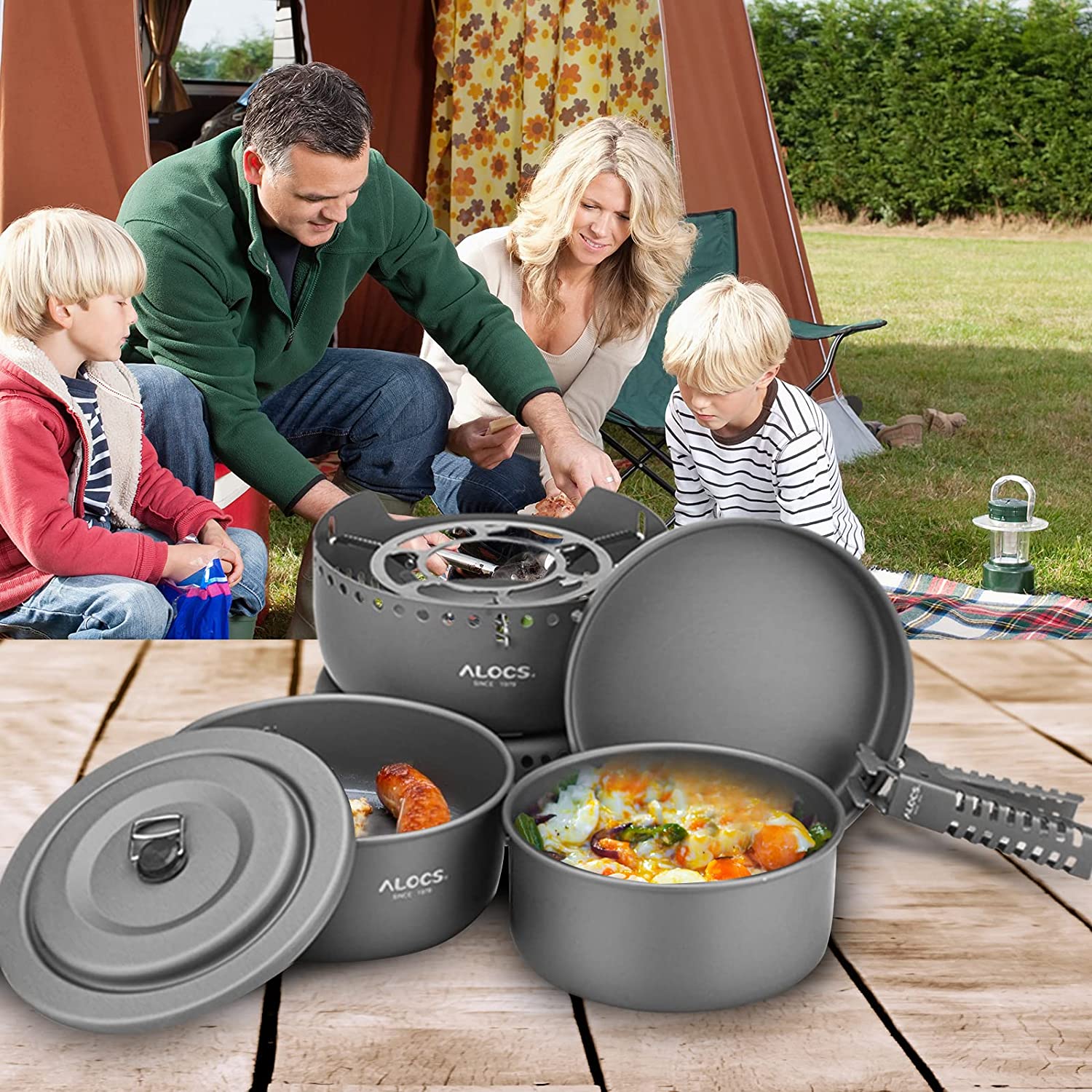 Camping Cookware Pots And Pans Set With Alcohol Stove