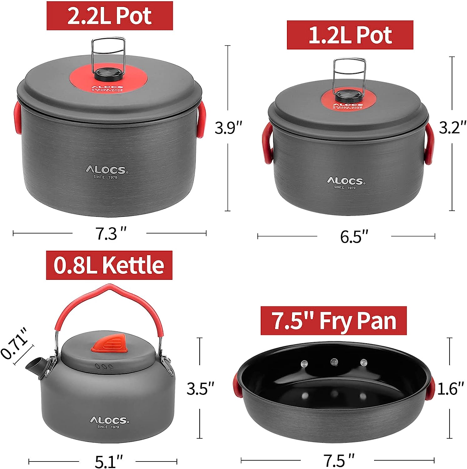 Camping Cookware Pots and Pans Set With Tea Kettle