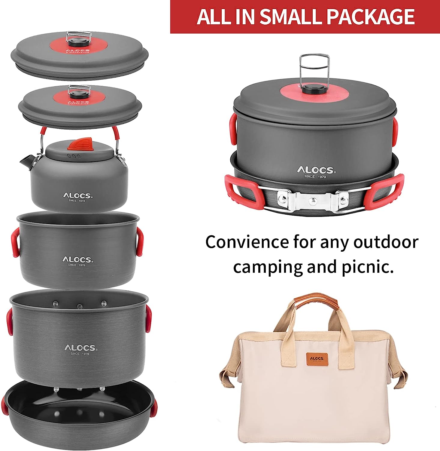 Camping Cookware Pots and Pans Set With Tea Kettle