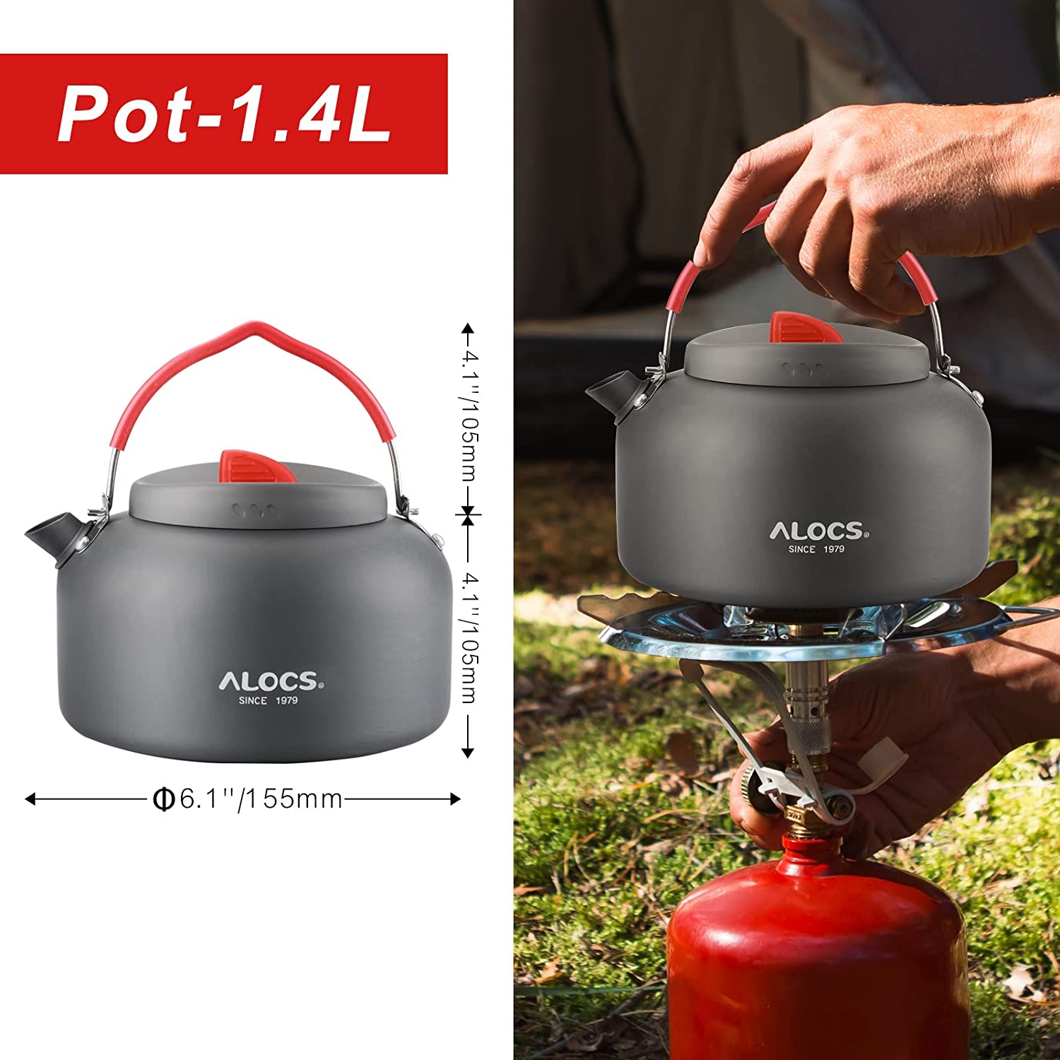 Camping Cookware Pots and Pans Set with Kettle And Mesh Carry Bag