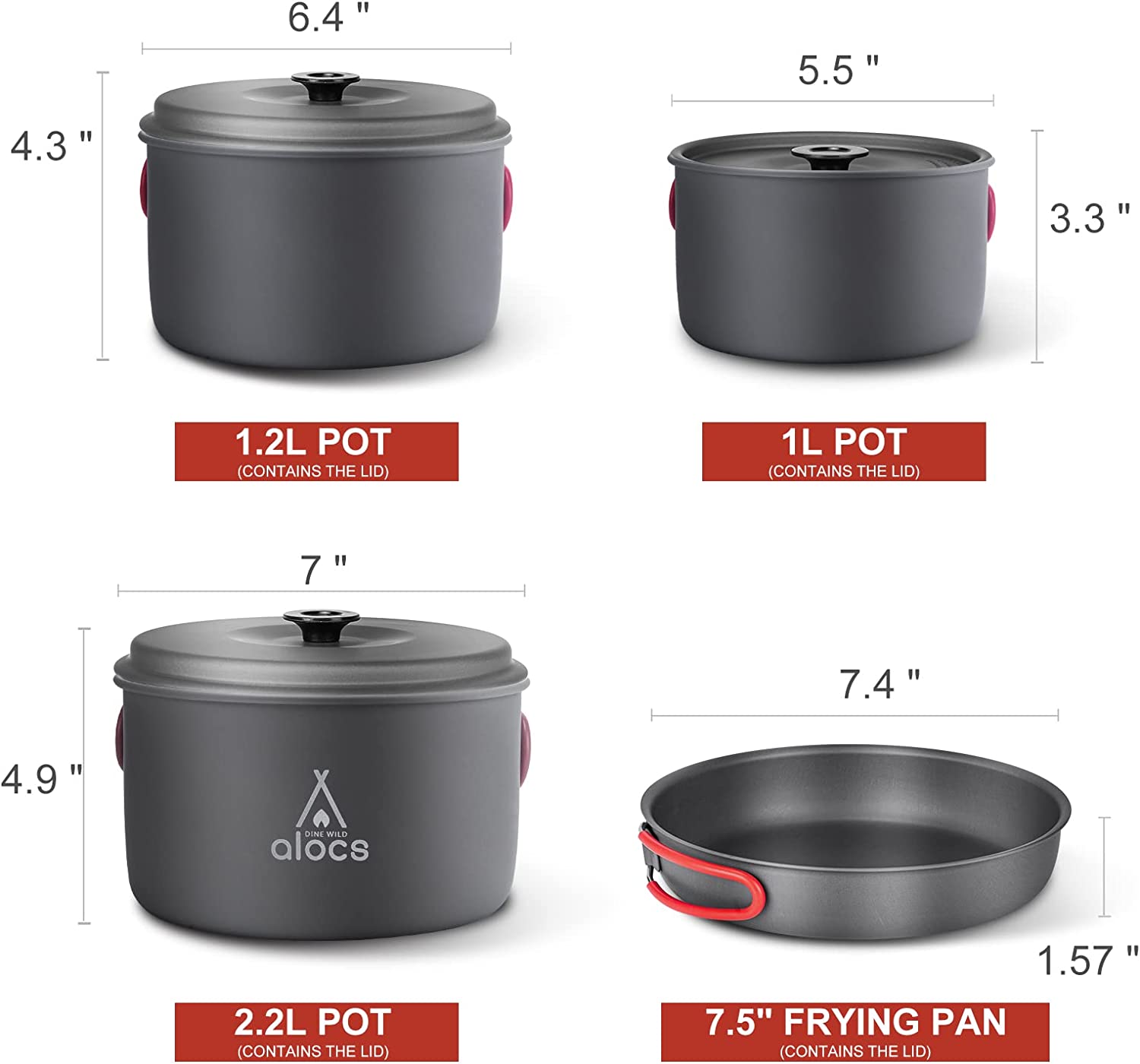 Camping Cookware Pots and Pans Set With Mesh Carry Bag