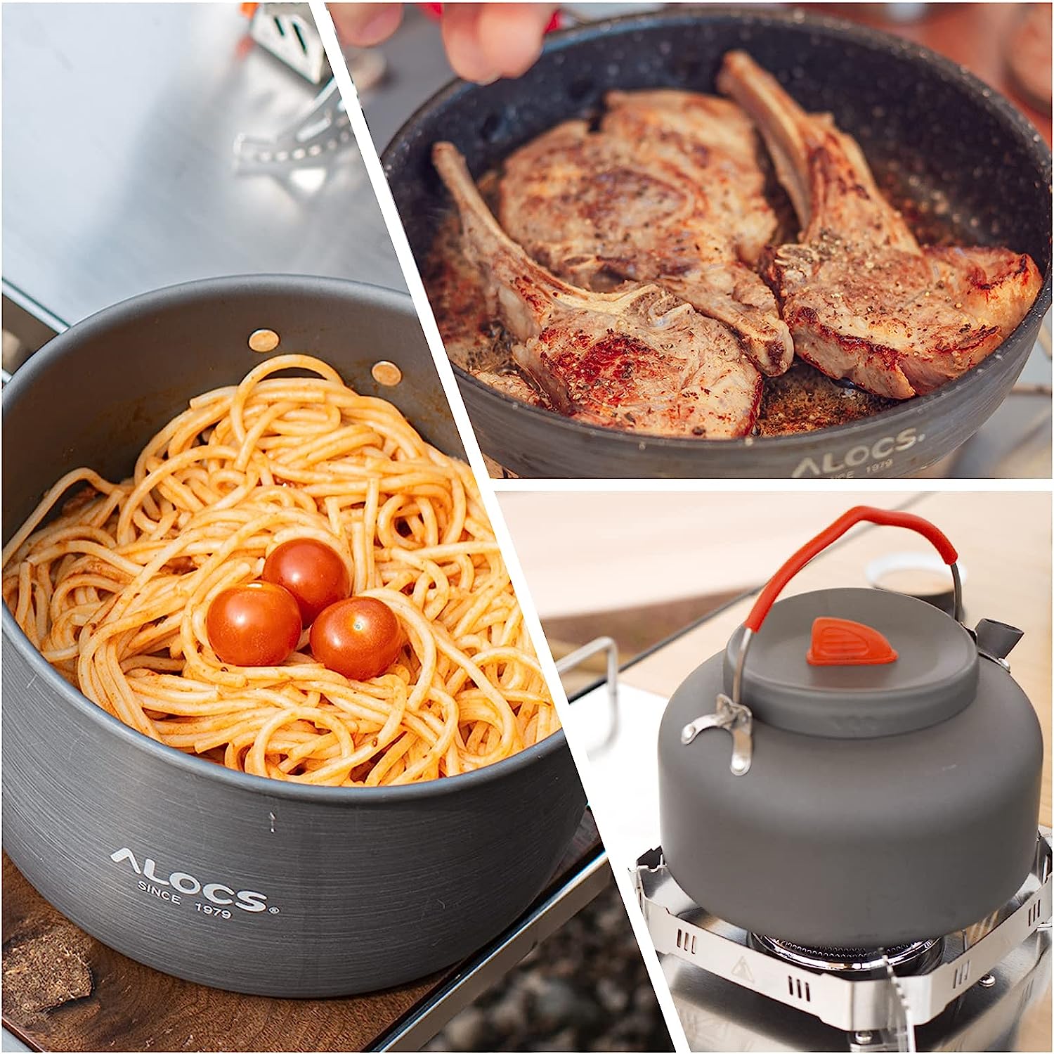 Camping Cookware Pots and Pans Set With Tea Kettle