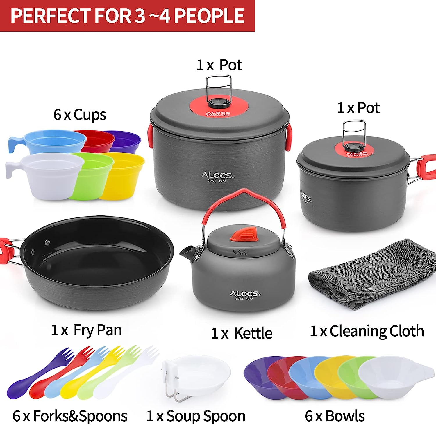 Camping Cookware Pots and Pans Set With Tea Kettle